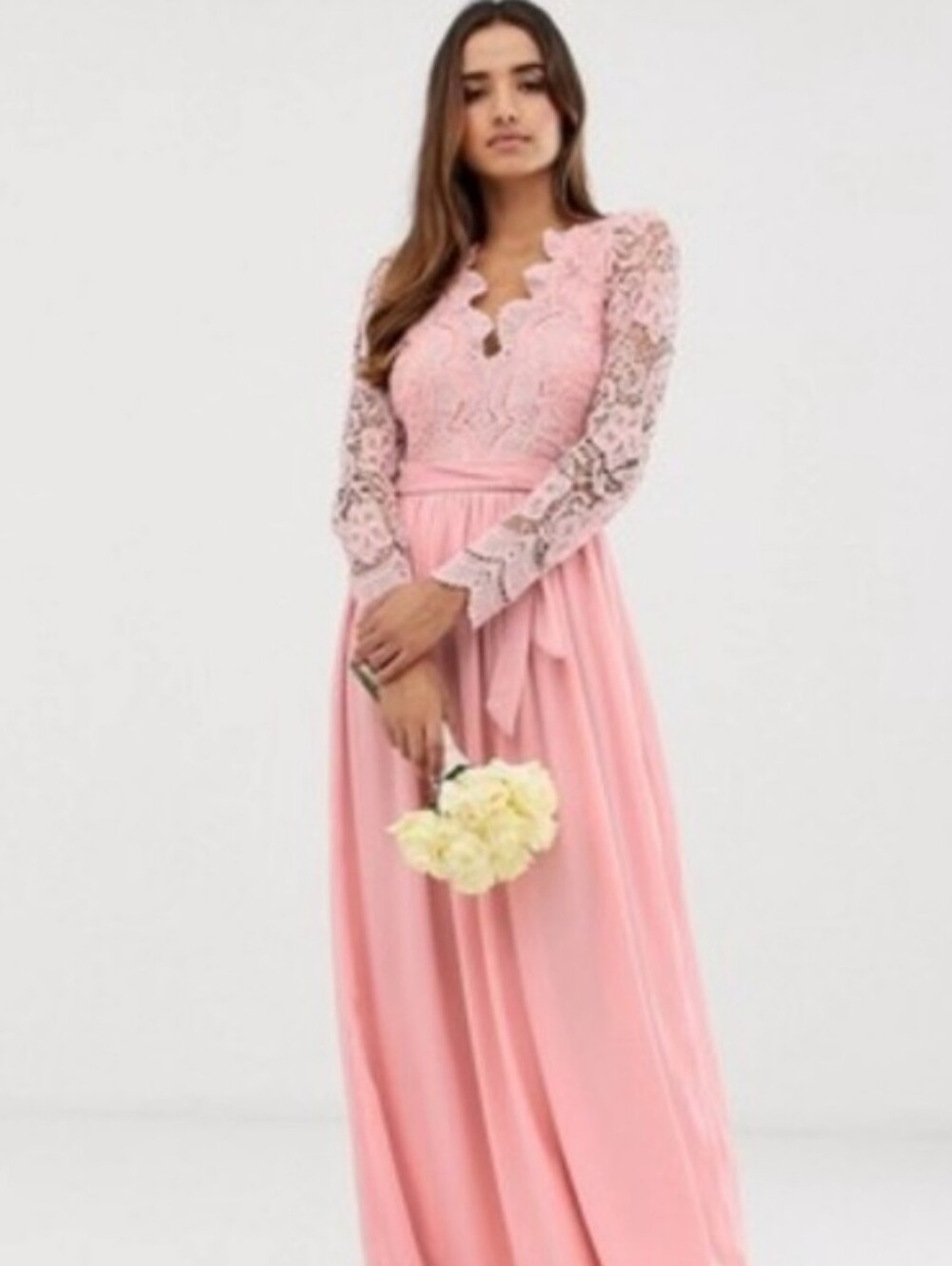 Club London Women's Pink Lace Long Sleeve Maxi Dress US Size 14